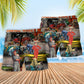 Retro Auto Mechanic Car Beach Shorts Pattern Detail For Weekend Travel And Everyday Comfort