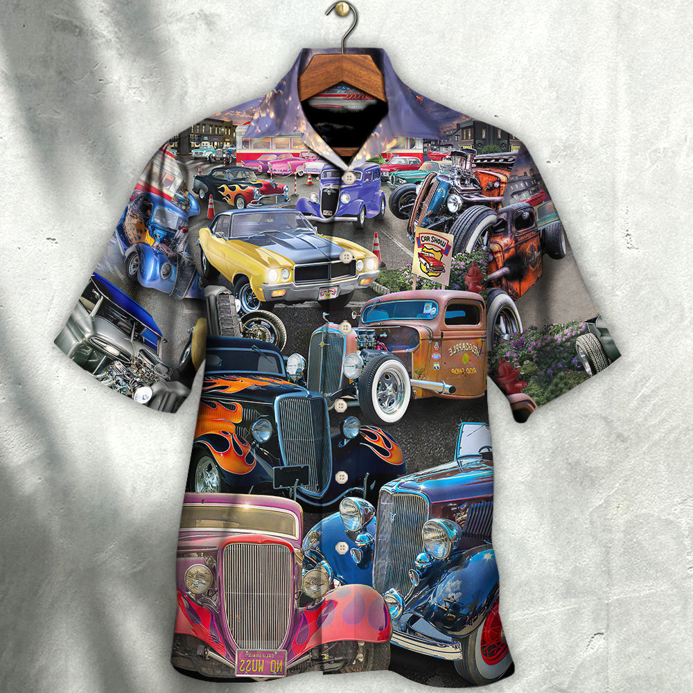 Car Hot Rod Diner Show Hawaiian Shirt For Summer Events And Casual Outdoor Wear