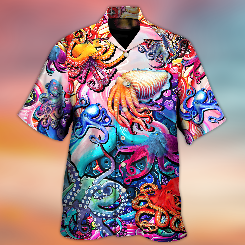 Colorful Octopus Hawaiian Shirt Design Detail For Sunny Adventures And Casual Wear