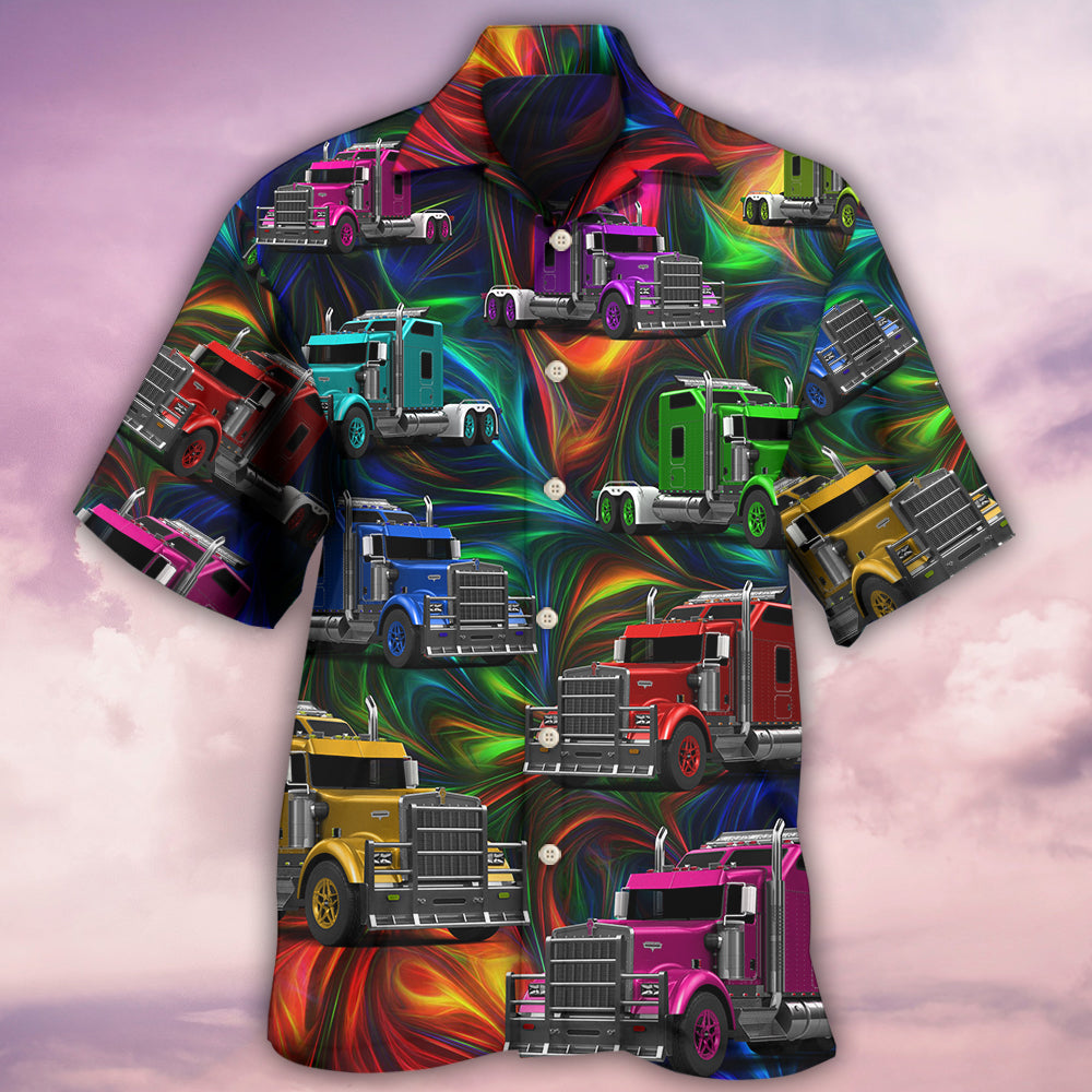 Colorful Truck Amazing Hawaiian Shirt Design Detail For Sunny Adventures And Casual Wear
