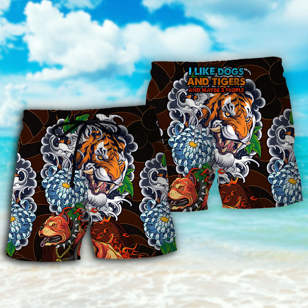 Pitbull Tiger Lover Beach Shorts Pattern View For Coastal Holidays And Casual Activities