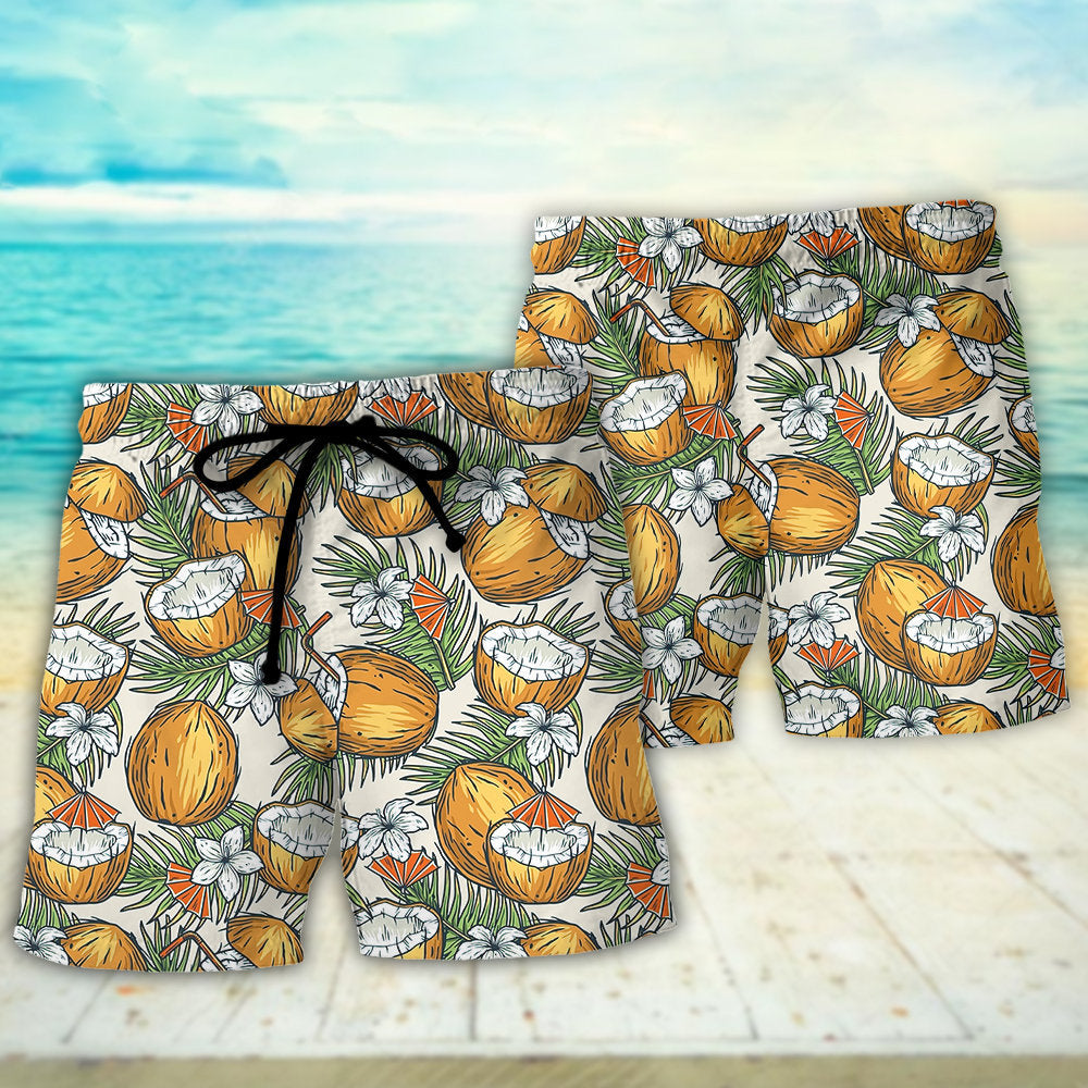 Tiki Tribal Mask Coconut Tropical Beach Shorts Pattern View For Vacation Travel And Outdoor Fun