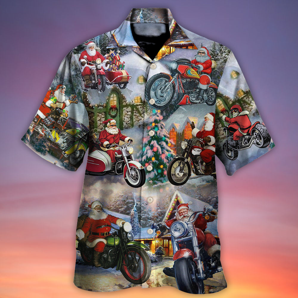 Motorcycle Christmas Driving Bicycle Gift Light Hawaiian Shirt Design Detail For Beach Days And Holiday Travel