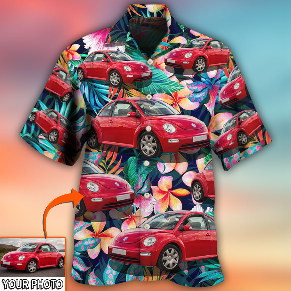 Luxury Tropical Floral Car Beetle Custom Photo Hawaiian Shirt Design Detail For Beach Days And Holiday Travel
