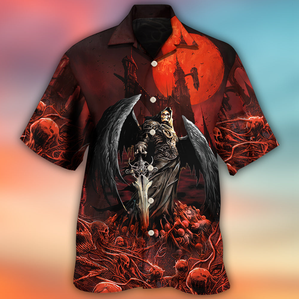 Halloween Spooky Dark Skull Hawaiian Shirt Creative Print View For Warm Weather Events