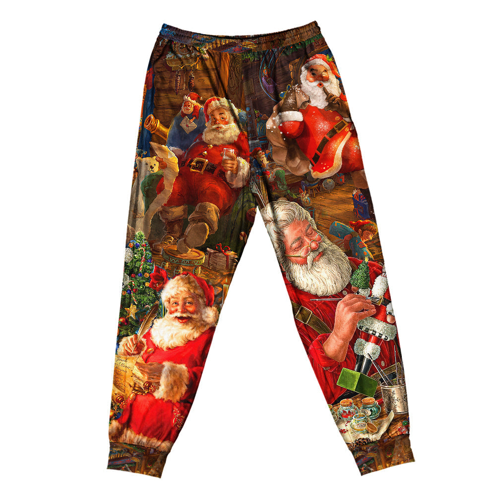 Playful Santa Christmas Gift Delivery Short Sleeve Pajamas Set For Holiday Bedtime And Cozy Home Wear