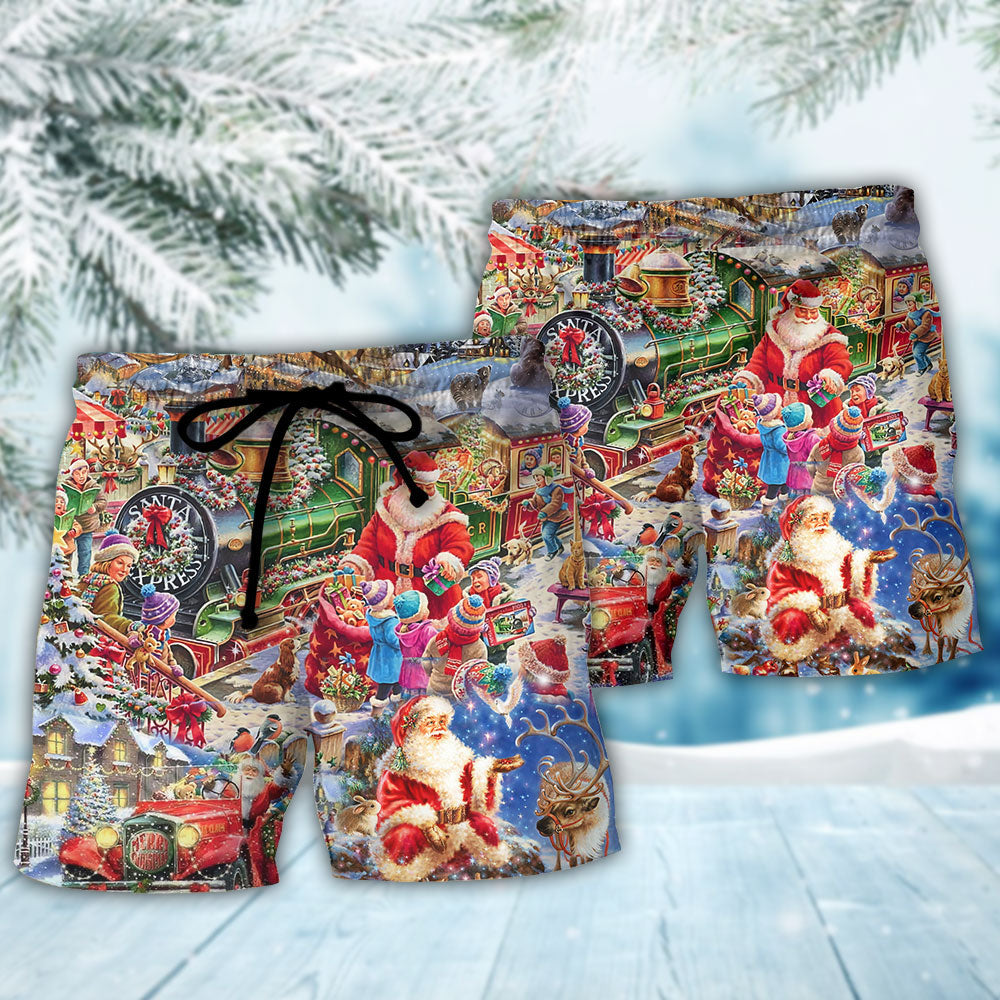 Christmas Joy Love Peace Family Spirit Beach Shorts Design Detail For Casual Warm Weather Outfits