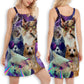 Cat Flying Warrior V-Neck Sleeveless Cami Dress For Beach Trips And Charming Warm Weather Outfits