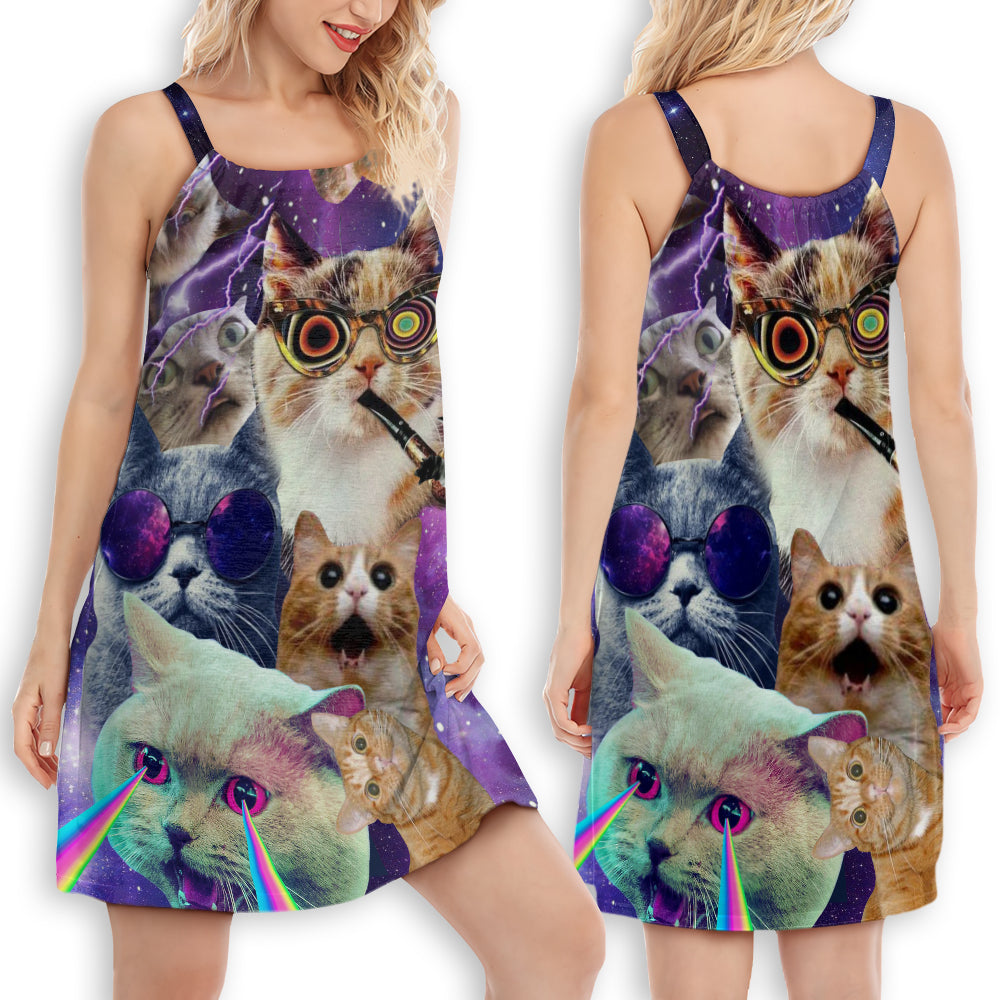 Cat Flying Warrior V-Neck Sleeveless Cami Dress For Beach Trips And Charming Warm Weather Outfits