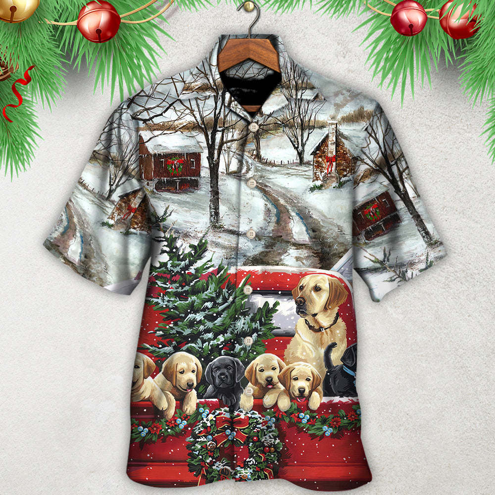 Dog Christmas Home Truck Hawaiian Shirt Artwork Detail For Tropical Trips And Casual Outings