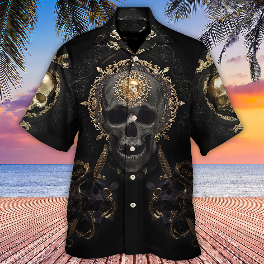 Skull Golden True King Stay Till Death Hawaiian Shirt Design Detail For Sunny Adventures And Casual Wear