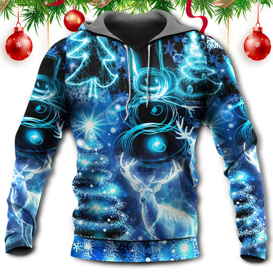 Christmas Deer Snowman Tree Glow Hoodie For Festive Family Moments Winter Wear And Holiday Gift Ideas