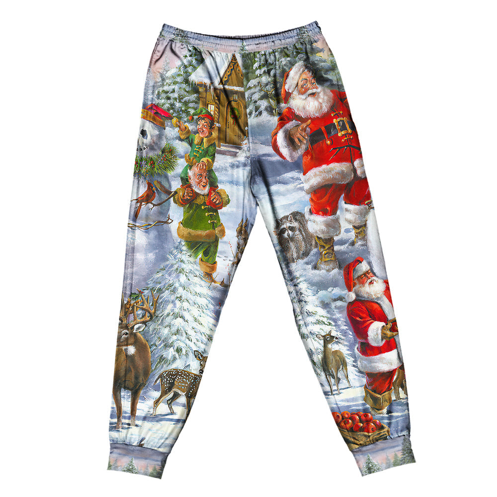 Happy Santa Snowman And Elf Short Sleeve Pajamas Set For Holiday Bedtime And Cozy Home Wear