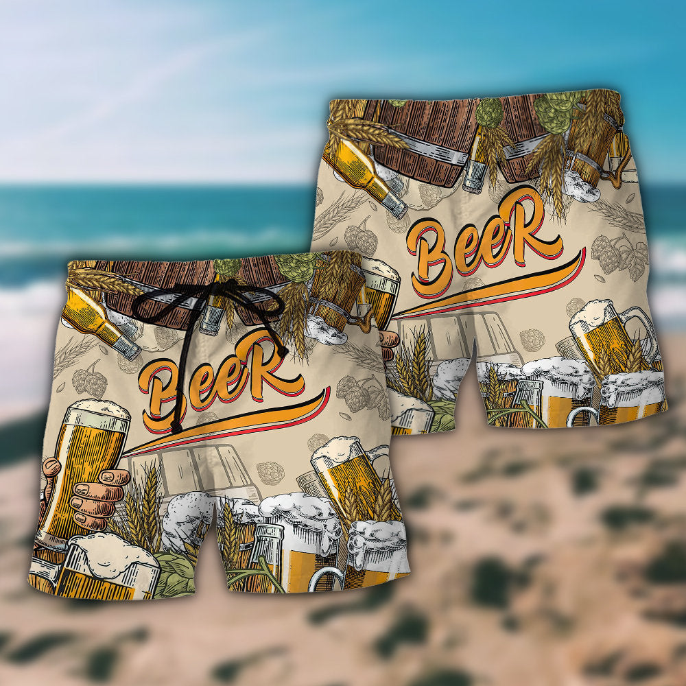 Craft Beer Beach Shorts Pattern Detail For Coastal Travel And Distinctive Seasonal Style