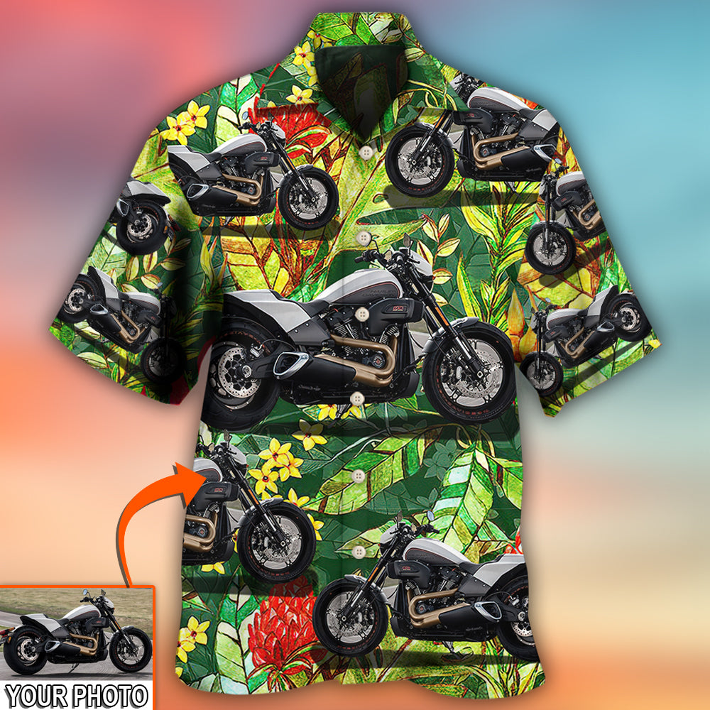 Tropical Floral Motorcycle Custom Photo Hawaiian Shirt Pattern Detail For Summer Holidays And Outdoor Fun