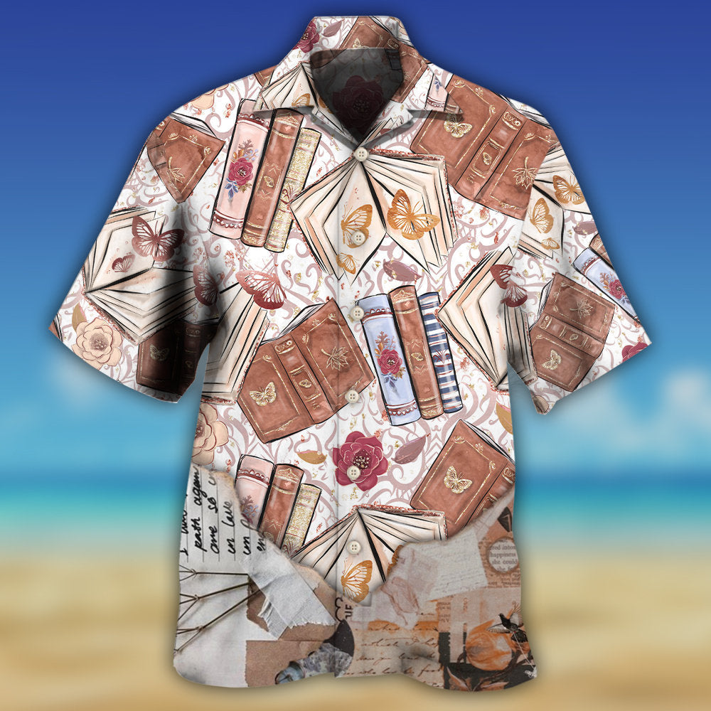 Floral Butterfly Book Hawaiian Shirt For Beach Parties And Weekend Getaways