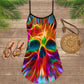 Skull Rainbow Color Love V-Neck Sleeveless Cami Dress For Travel And Expressive Warm Weather Fashion