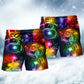 Santa Tree Snowman Neon Christmas Beach Shorts Pattern View For Coastal Holidays And Casual Activities