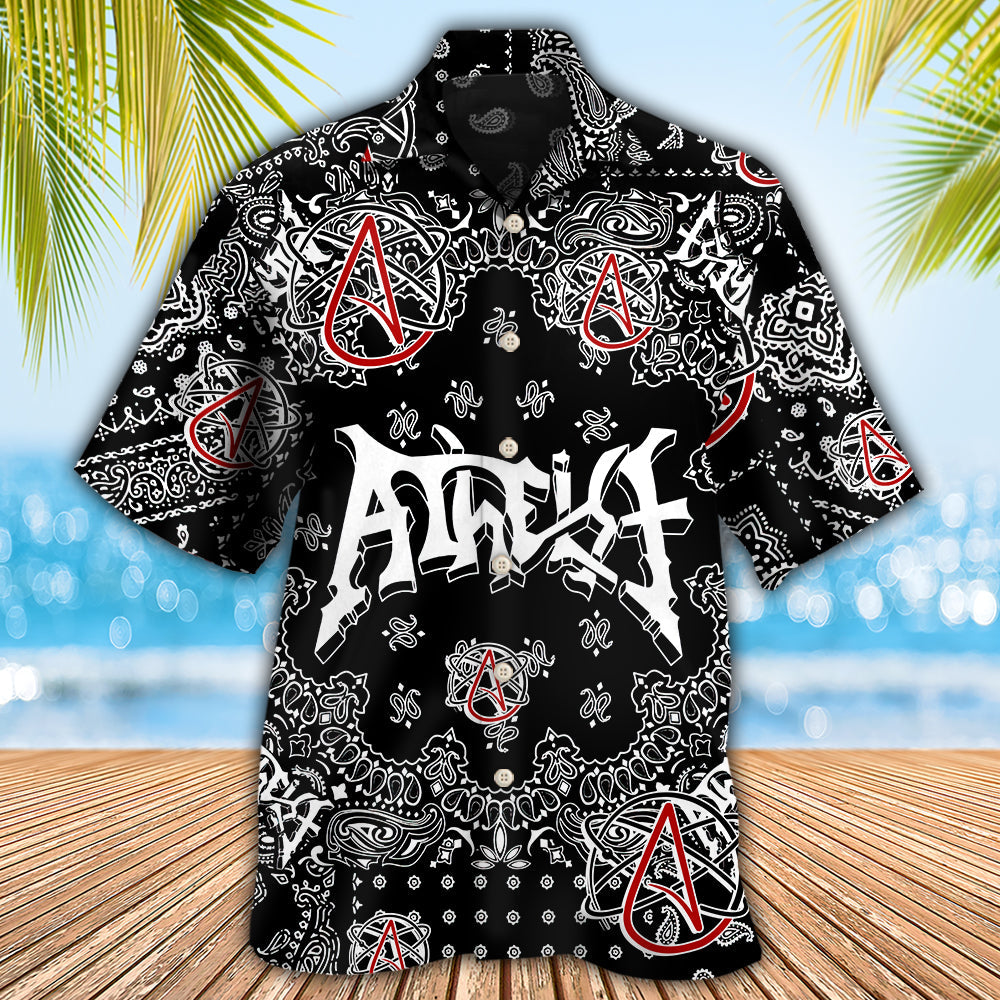Black White Atheist Paisley Hawaiian Shirt For Summer Vacation And Beach Travel