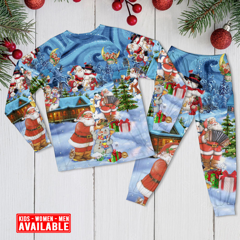 Santa And Snowman Friends Christmas Long Sleeve Pajamas Set For Holiday Bedtime And Cozy Home Wear