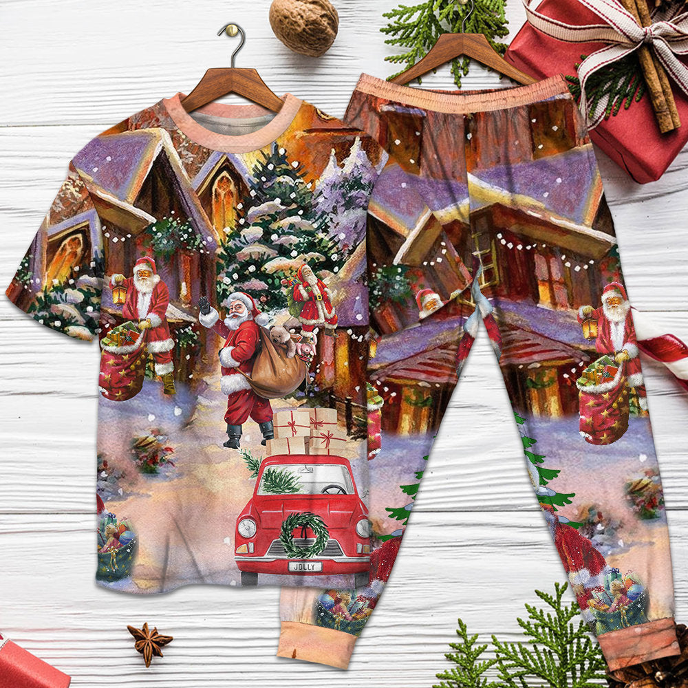 Santa Christmas Gift Delivery Short Sleeve Pajamas Set For Holiday Bedtime And Cozy Home Wear