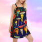 Hippie Mushroom Funny Joyful Spirit V-Neck Sleeveless Cami Dress For Vacations And Artistic Everyday Fashion
