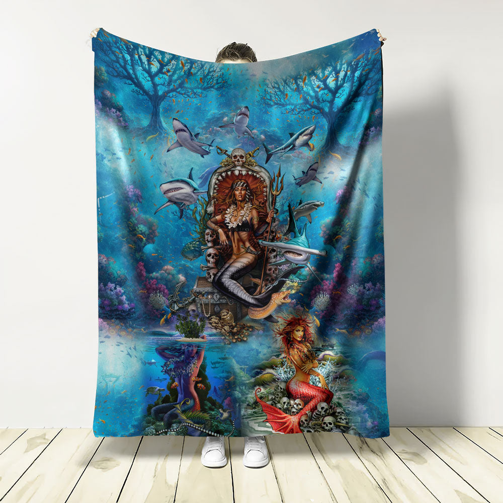 Mermaid Beautiful And Skull Flannel Blanket For Cozy Bedroom Sofa Decor