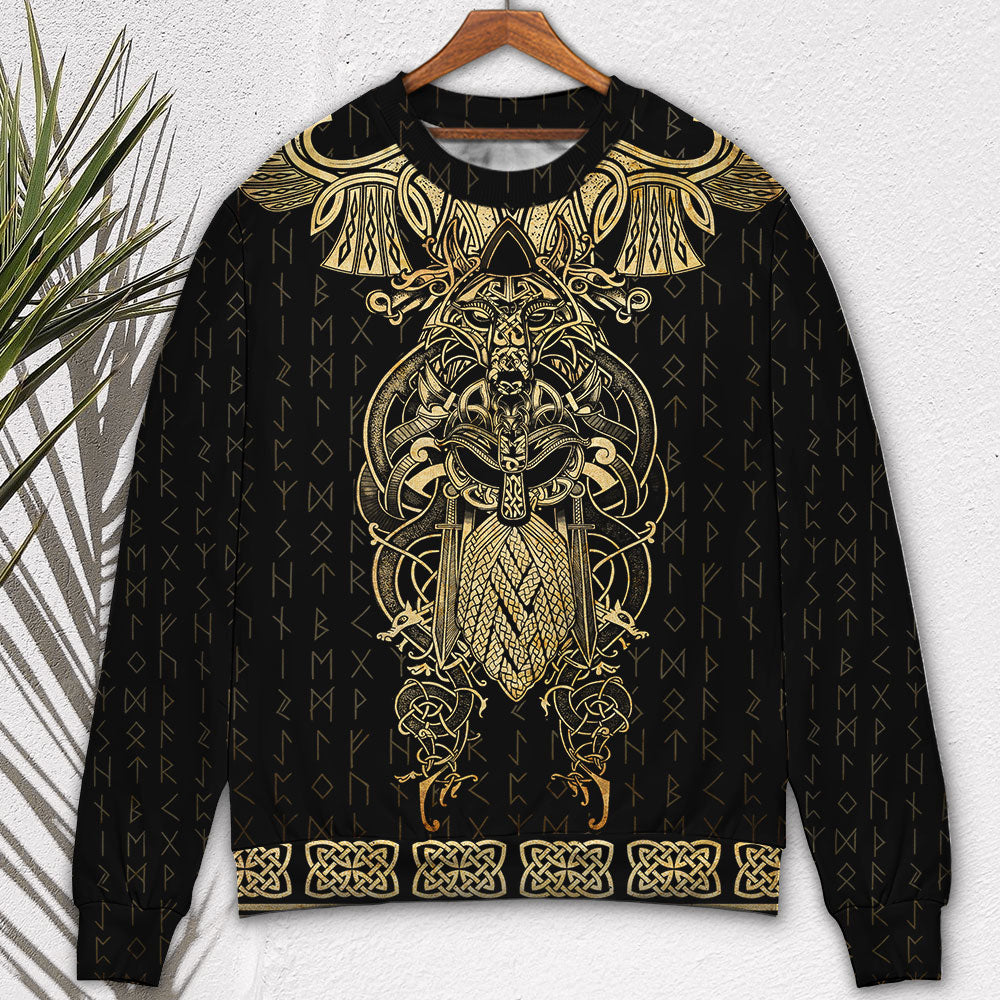 Viking Warrior Golden Raven Sweater For Mythic Art Fans Travel Adventures And Distinctive Gifting