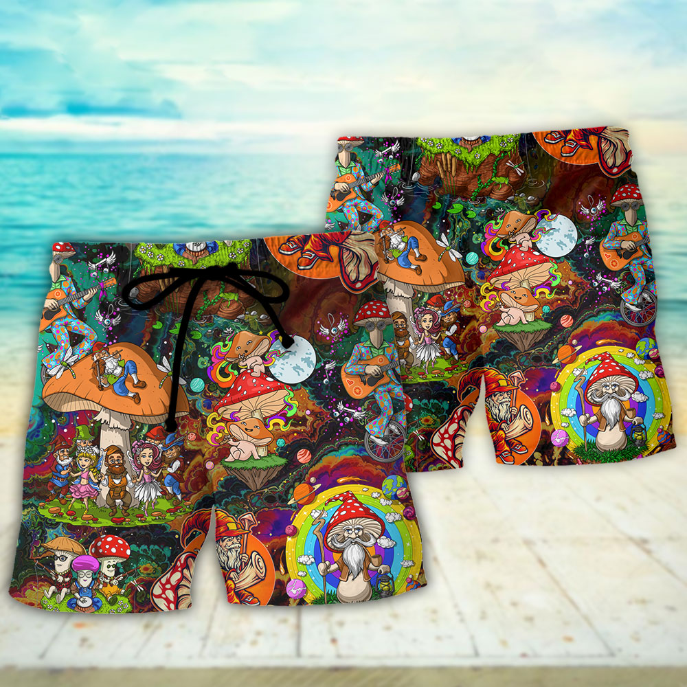 Trippy Hippie Mushroom Colorful Beach Shorts For Resort Travel And Thoughtful Summer Gifting
