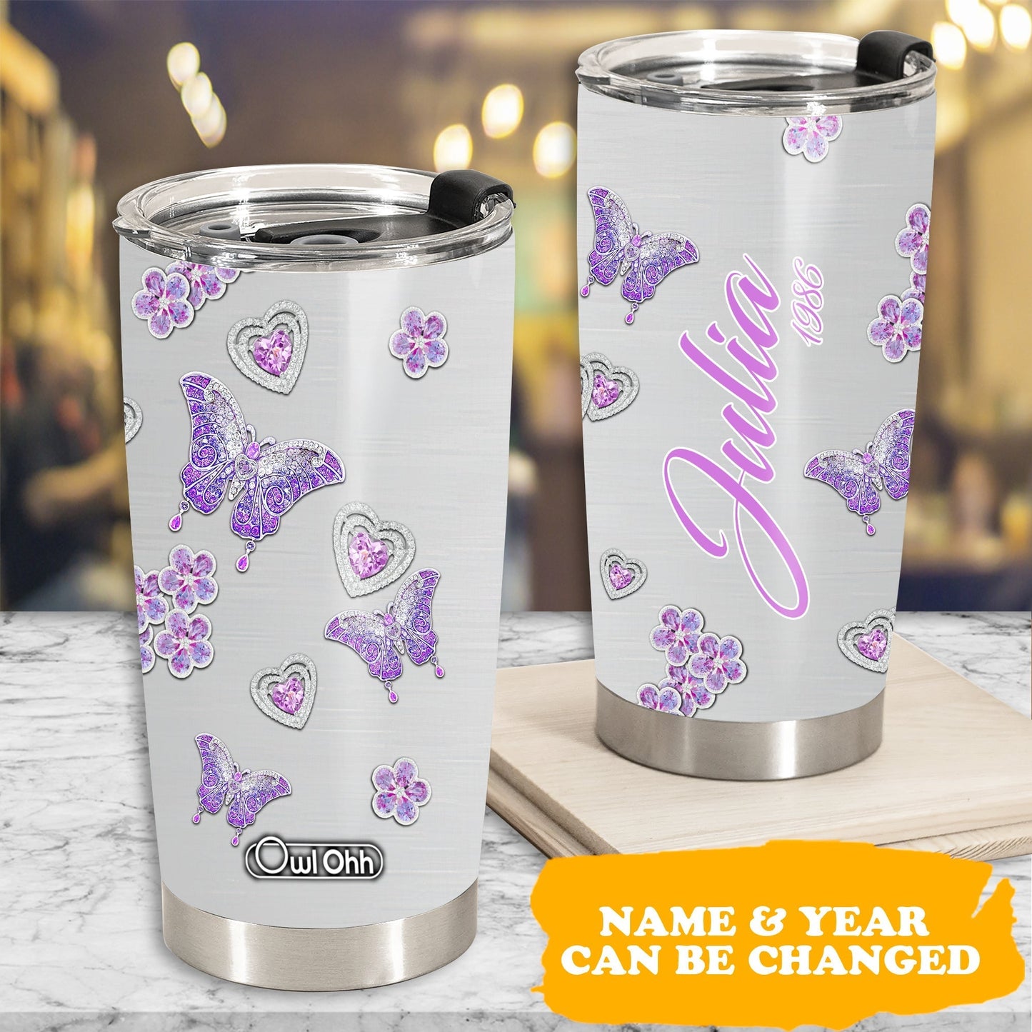Butterfly Diamond Jewelry Lover Personalized 20 Oz Tumbler For Coffee Travel And Daily Drinks