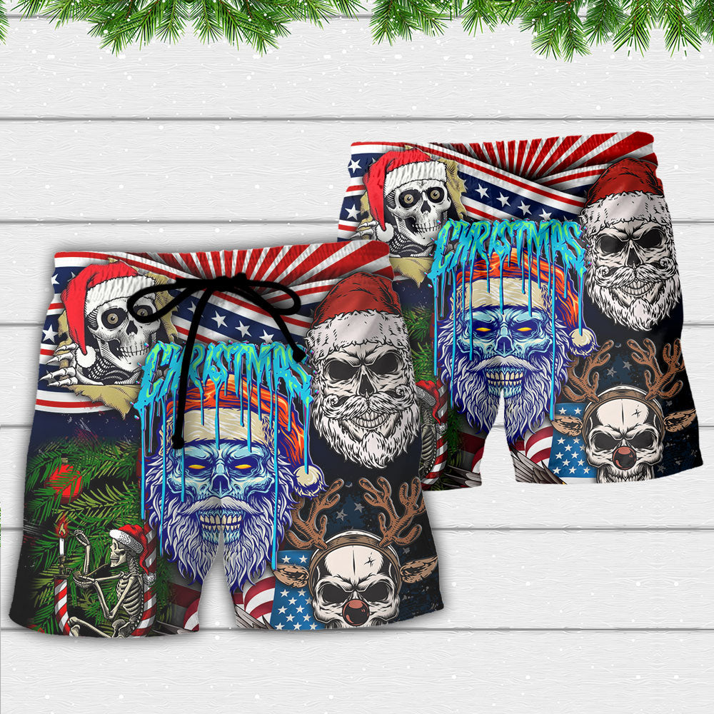 Christmas Skull Patriotic Skeleton Beach Shorts Print View For Coastal Escapes And Casual Outings