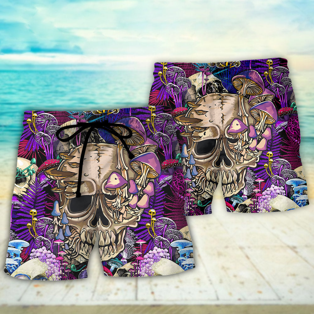 Psychedelic Skull Mushroom Magic Beach Shorts Print View For Coastal Escapes And Casual Outings