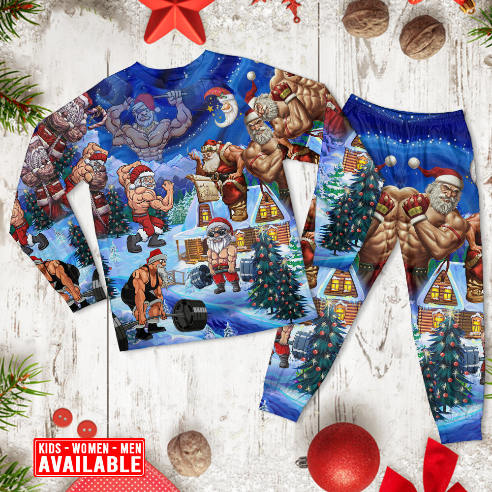 Strong Santa Christmas Long Sleeve Pajamas Set For Christmas Mornings And Relaxed Lounging