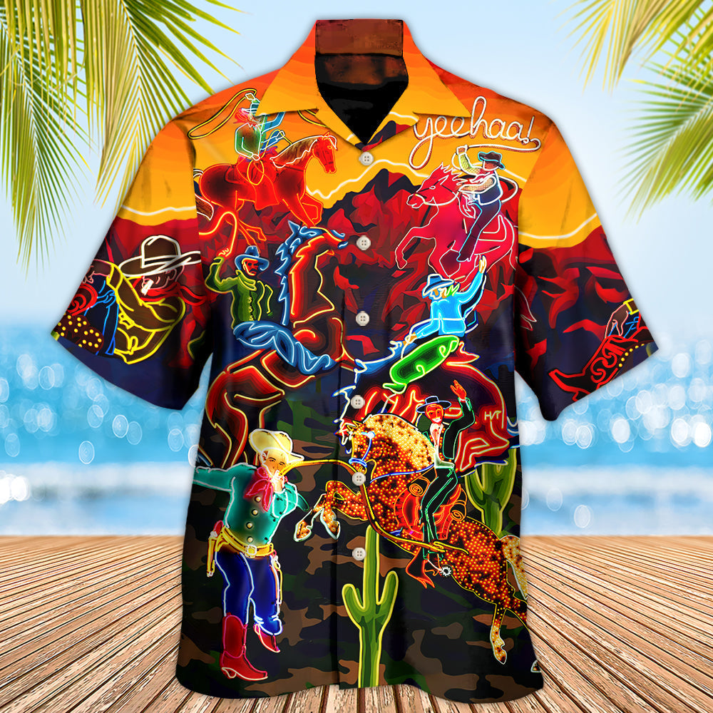 Neon Horse Cowboy Riding Desert Hawaiian Shirt For Warm Weather Adventures And Everyday Comfort