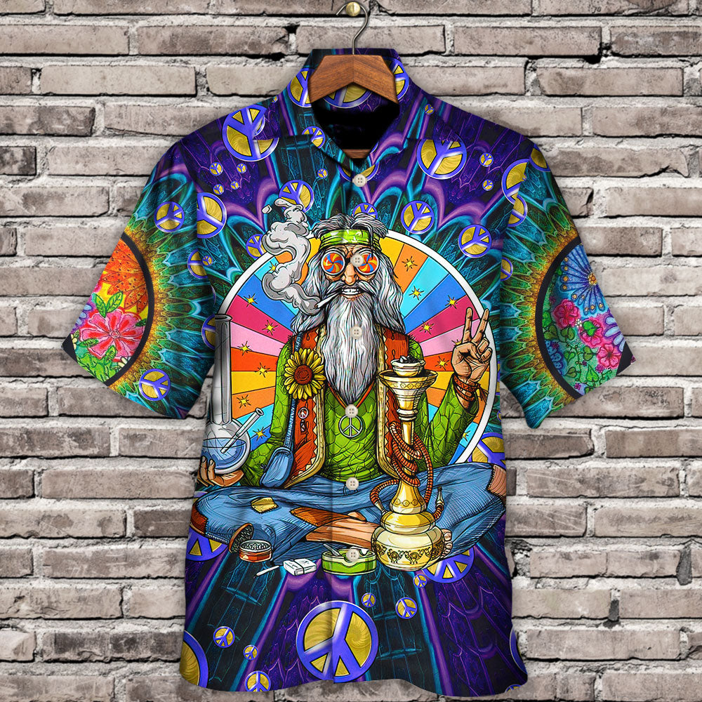 Bohemian Vintage Peace Sign Humor Hawaiian Shirt Artwork View For Coastal Escapes And Resort Style