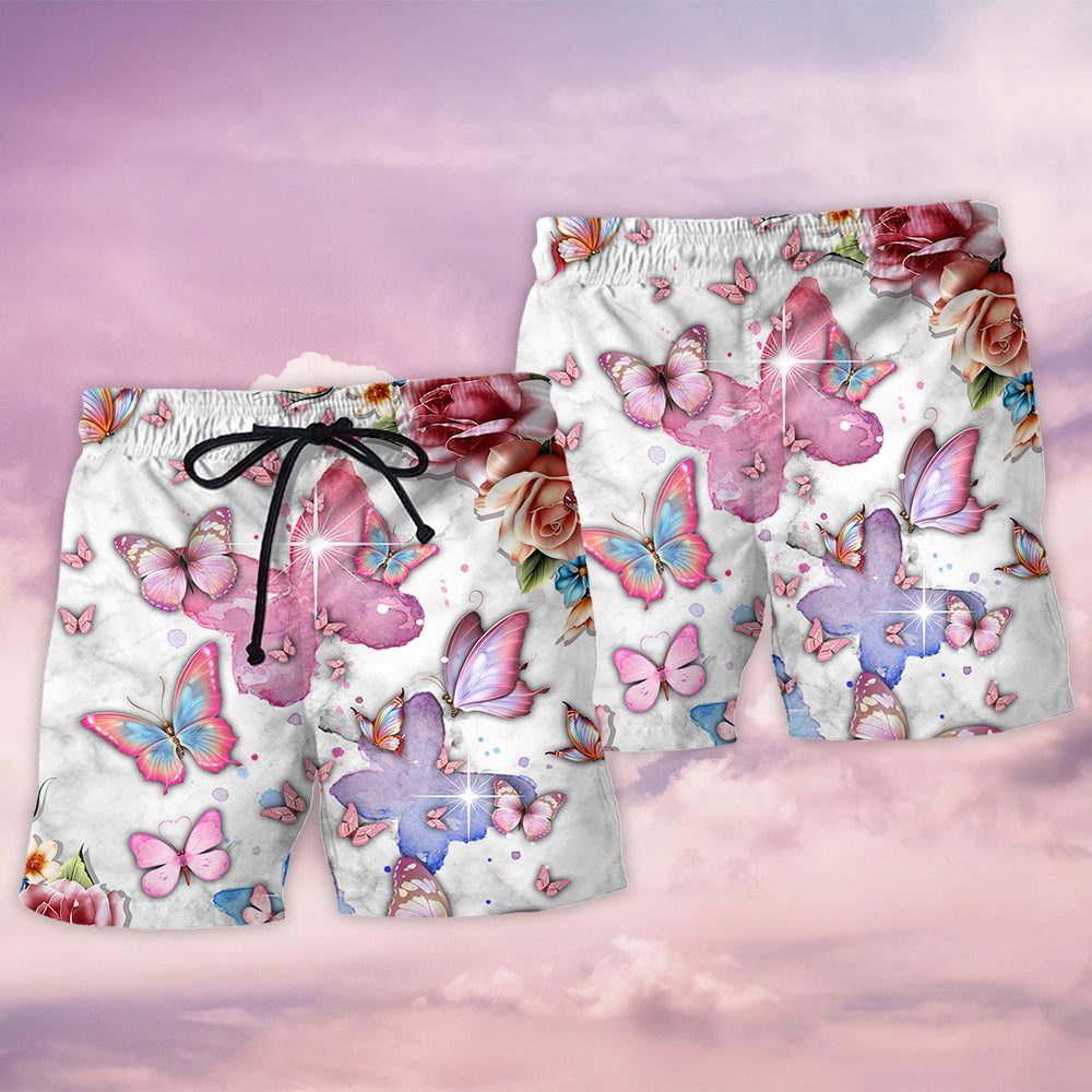 Butterfly Beach Shorts Pattern Detail For Seaside Leisure And Easy Warm Weather Wear