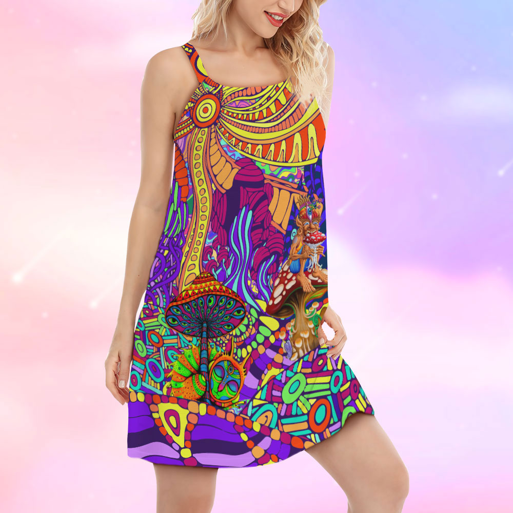 Hippie Colorful Joyful Spirit V-Neck Sleeveless Cami Dress For Music Festivals And Thoughtful Boho Gifting