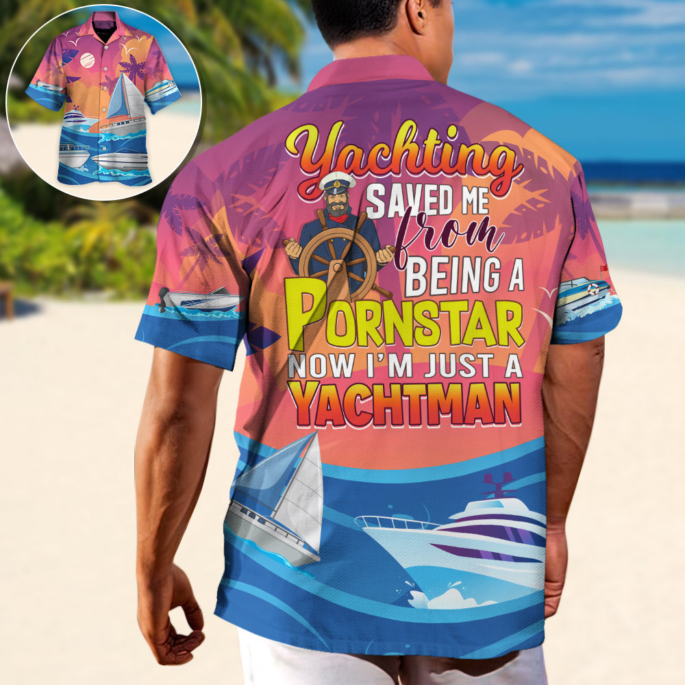 Funny Yachting Gift Beach Hawaiian Shirt Artwork Detail For Resort Trips And Outdoor Activities
