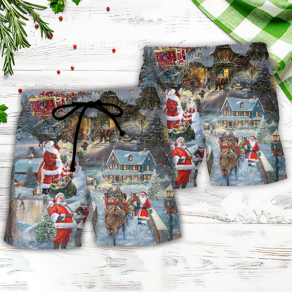 Christmas Wonderful Time Santa Coming Beach Shorts For Warm Weather Celebrations