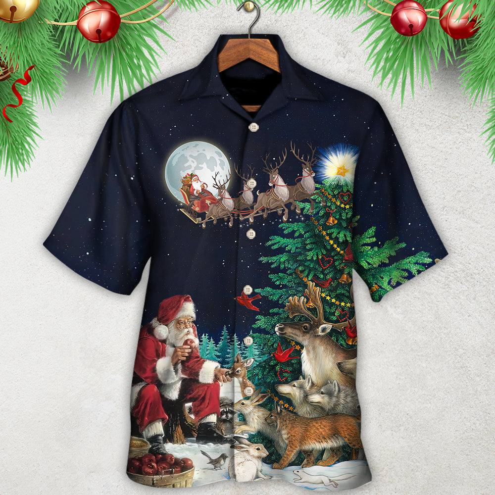 Christmas Santa Giving Everyone Night Hawaiian Shirt Artwork View For Weekend Travel And Beach Style