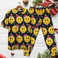 Smiling Face With Santa Hat Christmas Short Sleeve Pajamas Set For Holiday Bedtime And Cozy Home Wear