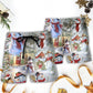 Christmas Snowman Beach Shorts Design Detail For Resort And Beach Day Style
