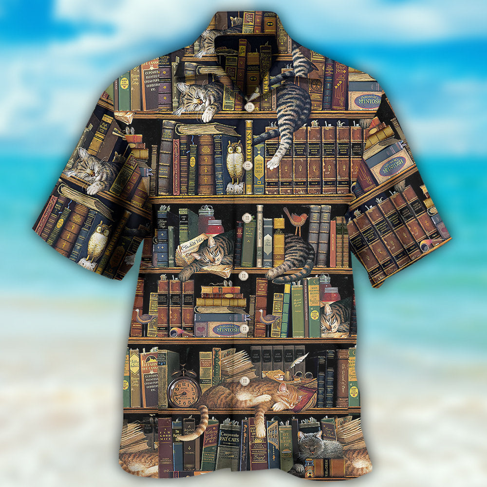 Vintage Cat Book Hawaiian Shirt Pattern View For Relaxed Warm Weather Outfits
