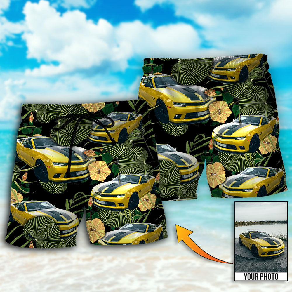 Car Floral Various Style Personalized Photo Beach Shorts For Coastal Adventures And Relaxed Summer Wear