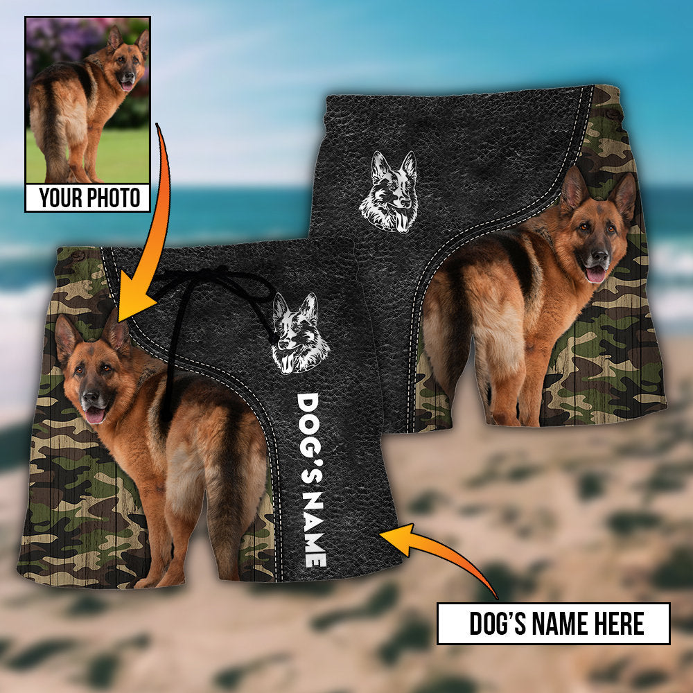 German Shepherd Lovely Dog Personalized Photo Beach Shorts Design Detail For Weekend Getaways And Beach Days