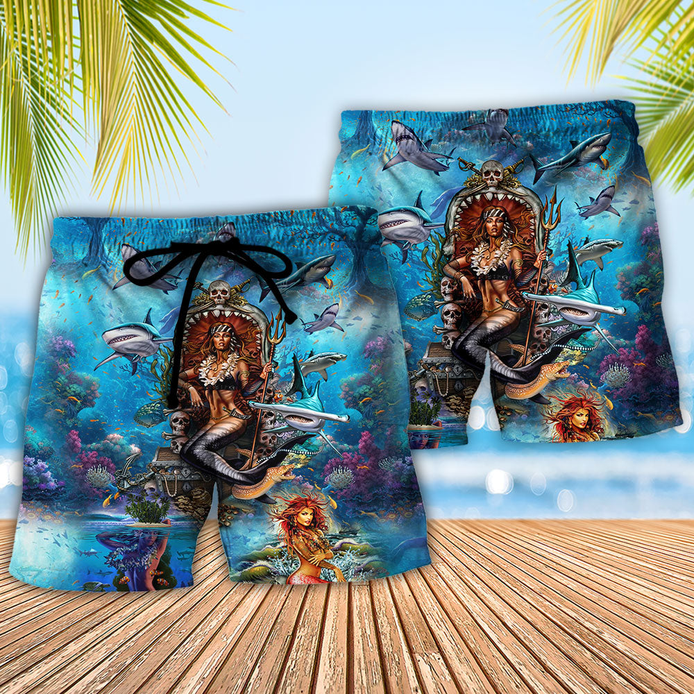 Mermaid Queen Beach Shorts Pattern Detail For Poolside Fun And Travel Ready Comfort