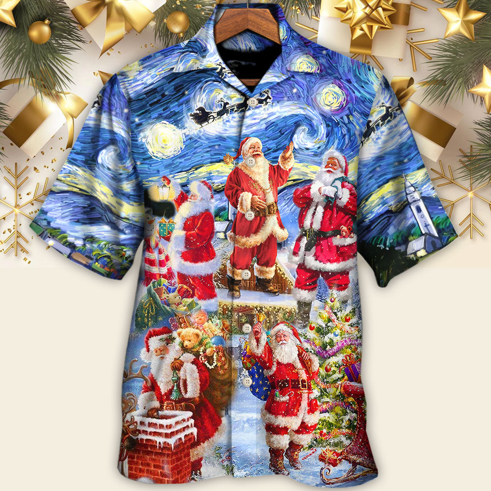 Festive Christmas Santa Snow Hawaiian Shirt Collar And Front View For Casual Outings