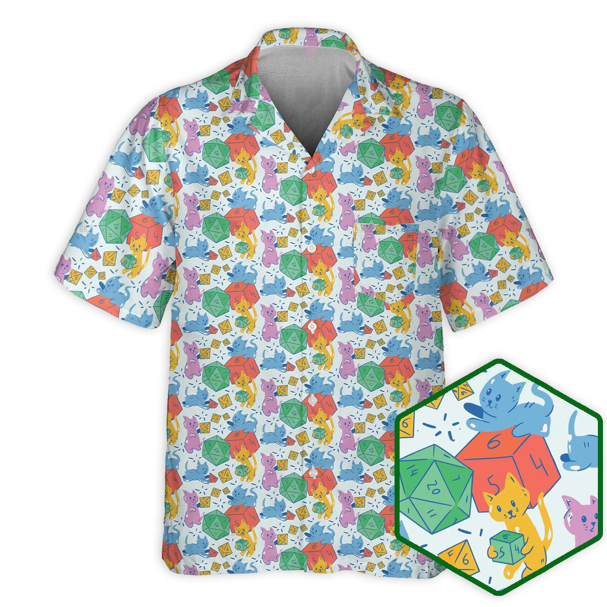 Fantasy Role Cat Dice Hawaiian Shirt Button Front Artwork For Thoughtful Gifting