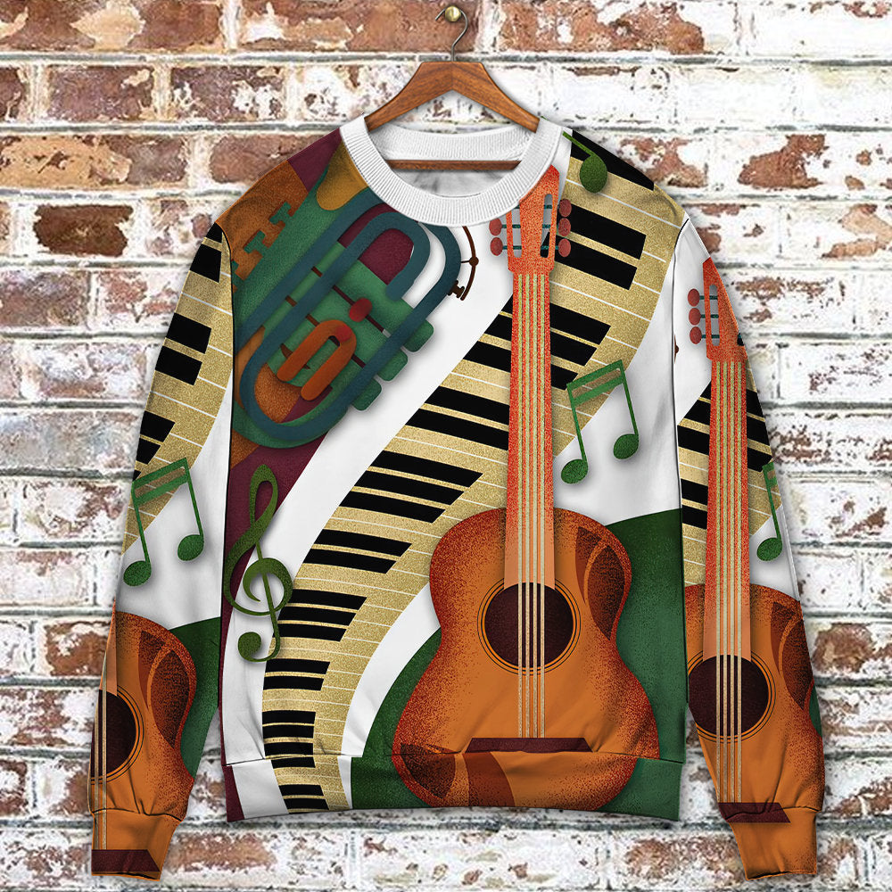 Vintage Classic Guitar Musician Sweater For Parties Casual Events And Comfortable Daily Wear
