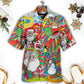 Festive Hippie Santa Christmas Hawaiian Shirt Detailed Pattern View For Weekend Trips